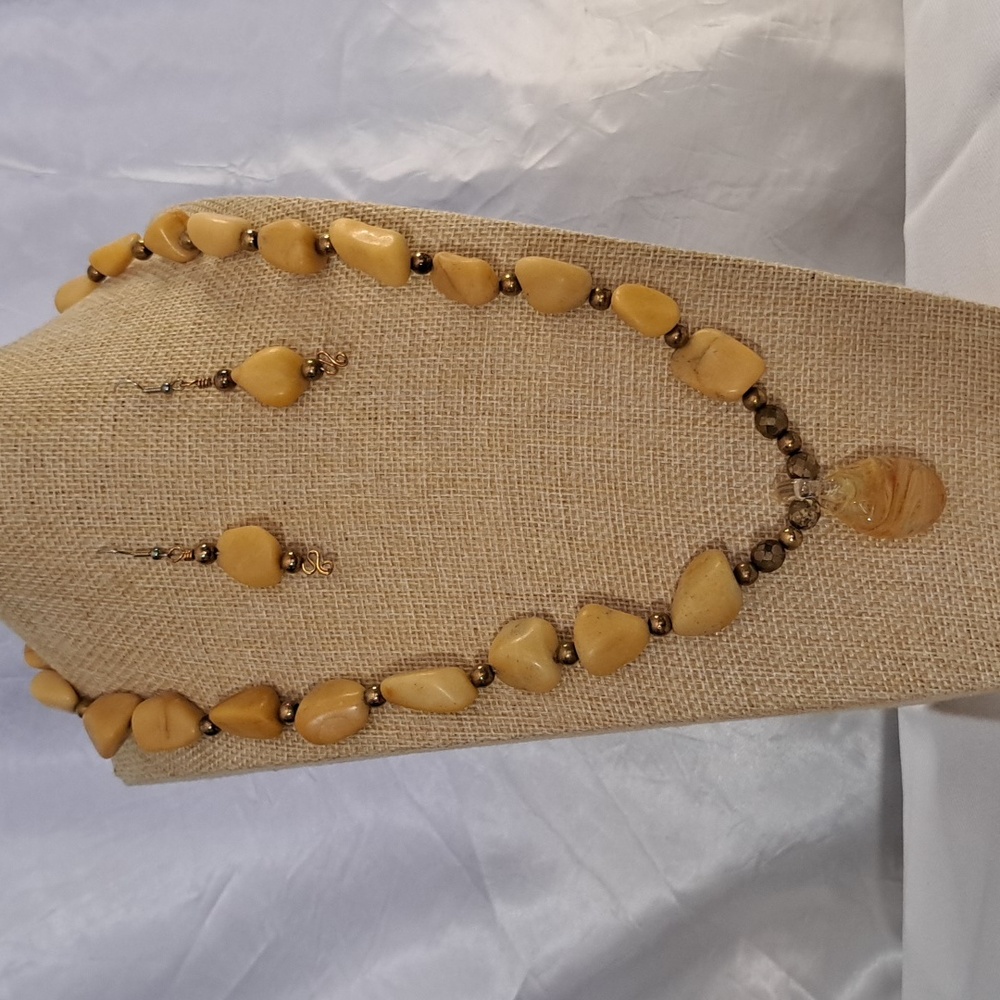 Hand Crafted Stone Necklace and Earring Coord Set